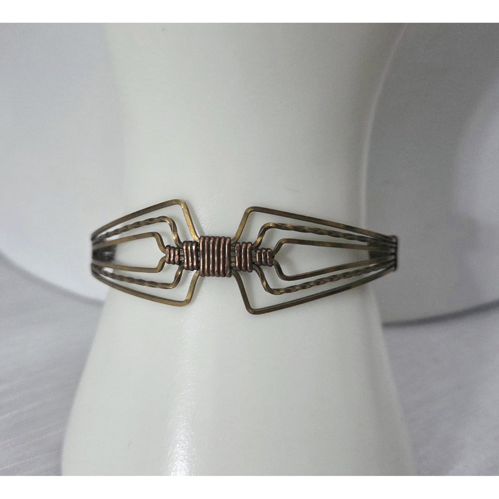 Copper Wire Wrapped‎ Cuff Adjustable Handmade Artisan Art Deco Metal Bracelet